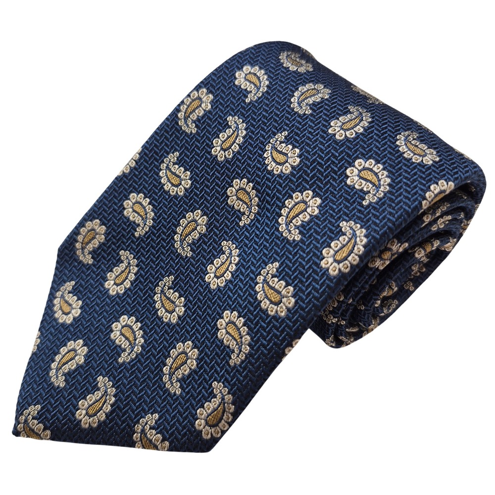 Brooks Brothers Tie Mens Blue Paisley Geometric Silk Necktie Made in New York